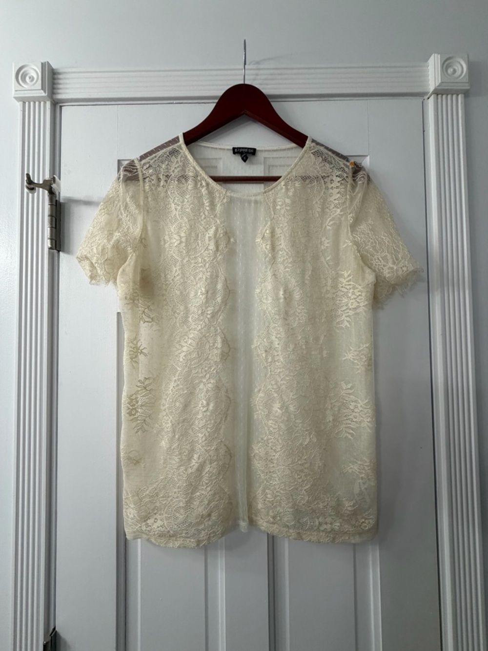 Express Ivory Lace Short Sleeve Blouse